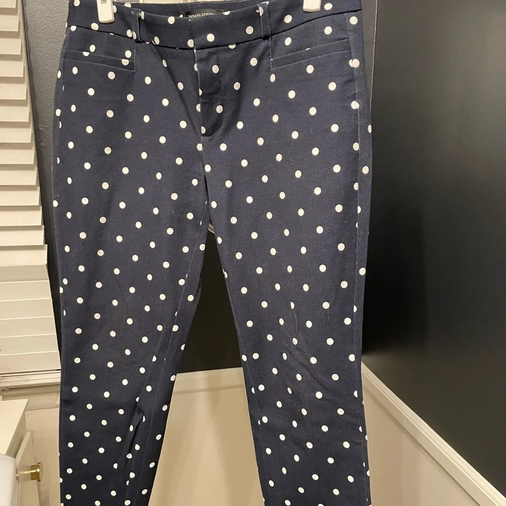 Banana Republic Sloan Navy polka dot pants. - Picture 2 of 8